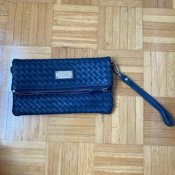 NINE WEST Vintage Envelope Braided Clutch Navy Blue - Picture 2 of 5